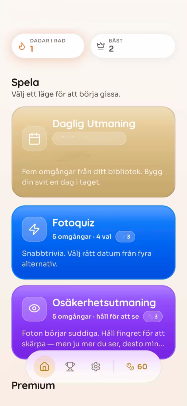 PicEra-appen med spellägen: Daglig Utmaning, Fotoquiz och Osäkerhetsutmaning